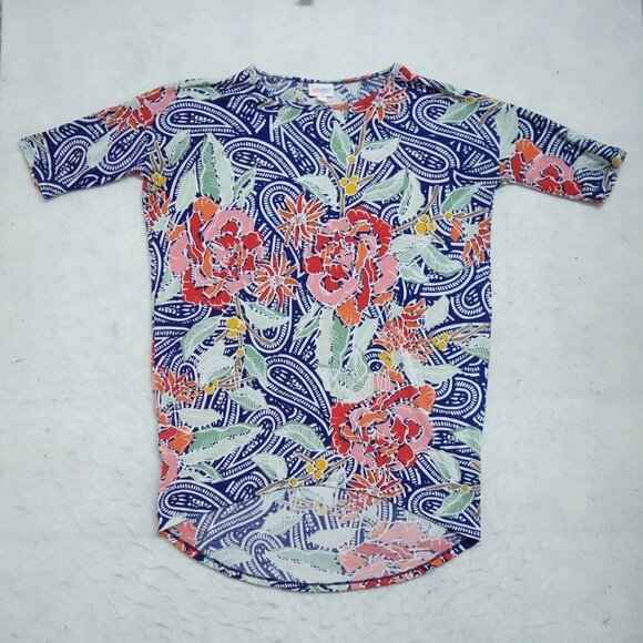 Lula Roe High Low Blouse Top Women's 2XS Multicolor Short Sleeve Regular Fit - Picture 1 of 6